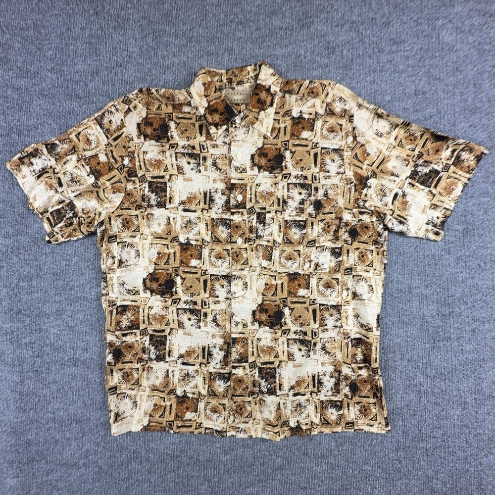 Natural Issue Shirt Mens Medium Brown Geometric Rayon Short Sleeve Button Up